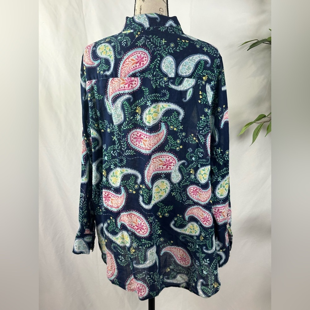 Talbots Button Down Shirt - Navy and Mint - Picture 4 of 12